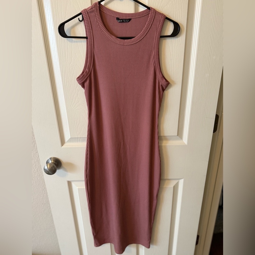SHEIN Ribbed Midi Dress in Mauve